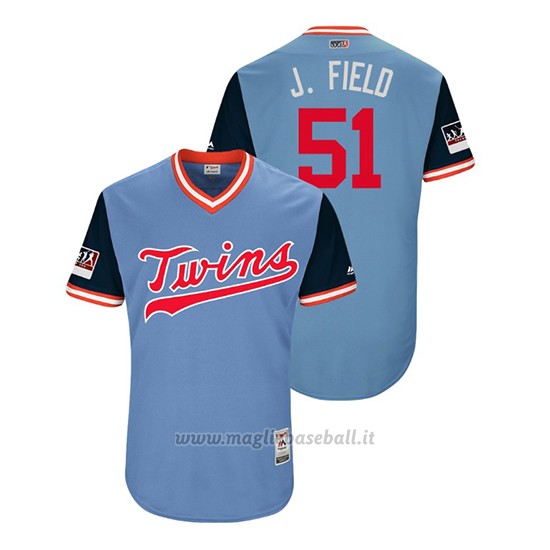 Maglia Baseball Uomo Minnesota Twins Johnny Field 2018 Llws Players Weekend J. Field Light TOrnto Blue Jays